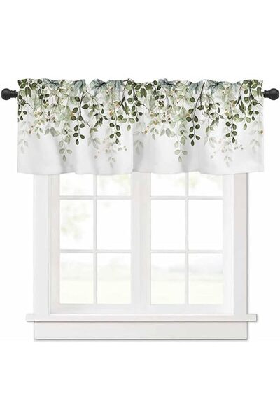 Generic Sage Green Eucalyptus Leaves Curtain Valance, Green Plants on White R...