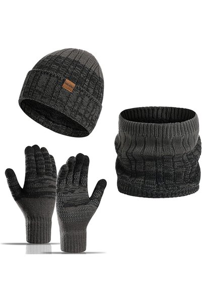 Generic Winter Knit Beanie Hat，Beanie Gloves Neck Warmer Set，Knitted Thick Wo...