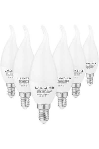 Generic مصباح LED على شكل شمعة C37 E14 - عبوة من 6 قطع، 6500 كلفن ضوء نهاري -...