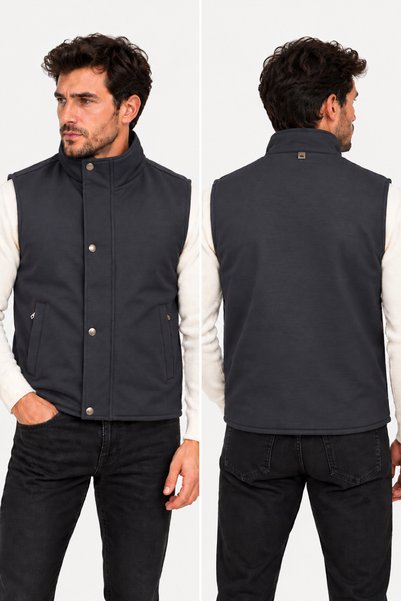 Raymons Life Men’s Mock Neck Stylish Vest with Snap Closure and Pockets
