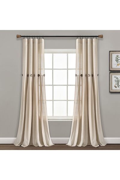 Generic Linen Button Window Curtain Panel, Single, 40" W x 95" L, Dark Linen-...