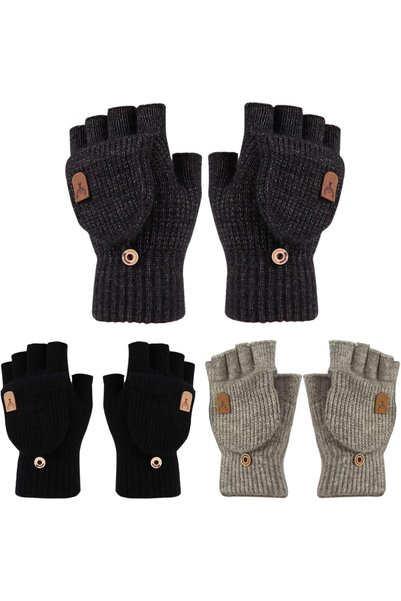 Generic 3 Pairs Unisex Fingerless Gloves ? Winter Warm Knitted Half Finger Gl...