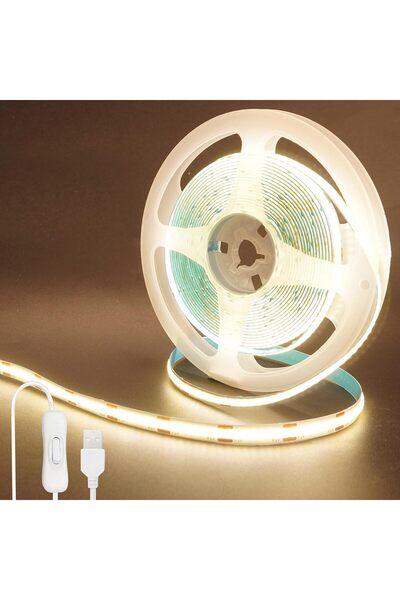 Generic شريط إضاءة LED COB بمنفذ USB 5 فولت مع مفتاح، بطول 16.4 قدم/5 متر، أب...