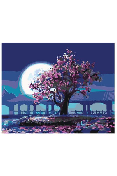 Painting-numbers Set pictura pe numere Copac sub clar de luna 1128, panza pe ...