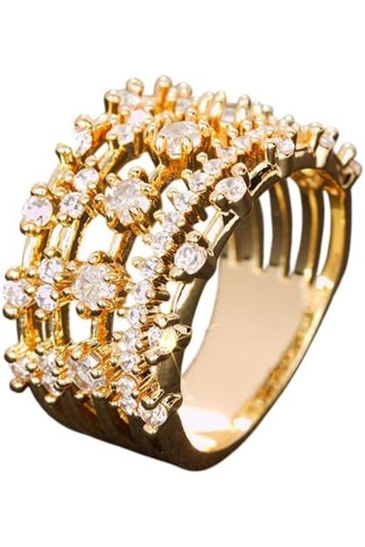 Generic Stackable Silver Gold Rings, 14K Gold Plated Thumb Cubic Zirconia Rin...