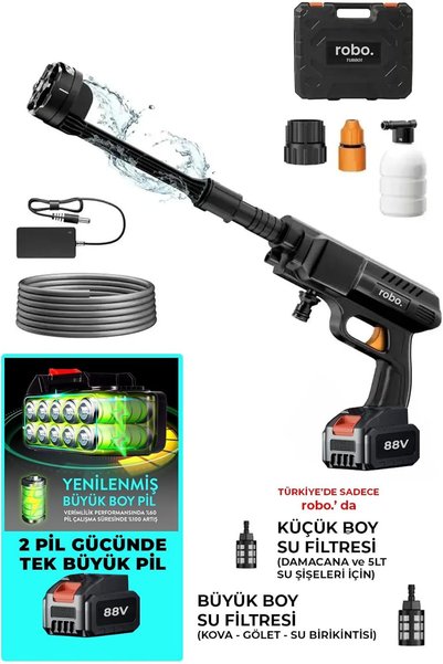ROBO Turbo 1 Şarjlı 70 Bar Yüksek Basınçlı Oto Yıkama Makinesi Ve Sulama Taba...