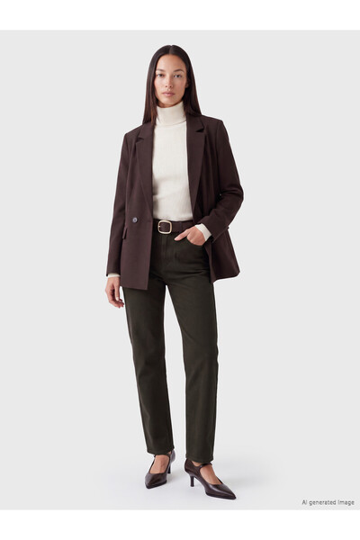 LC Waikiki LCW EVERYDAY Brown Denim-Look Straight & Straight High-Leg Straigh...