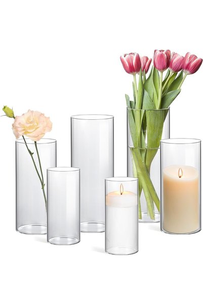 Generic Glass Cylinder Vases Pack of 6, Clear Bud Vase for Wedding Centerpiec...
