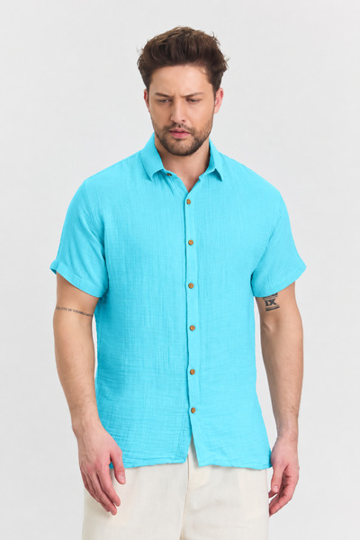 Heaven Ephesus Men's Shirt - Muslin Judge Collar Short Sleeve Shirt - 4080