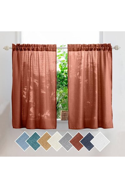 Generic Terracotta Kitchen Tier Curtains 36 inches Length Linen Textured Shor...