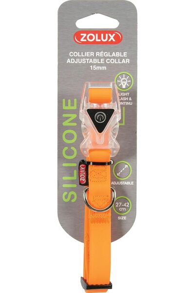Zolux Silicone Collar with Luminous Buckle 15mm, Orange