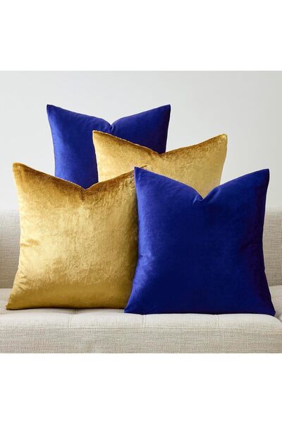 Generic Pack of 4 Decorative Velvet Pillow Covers 16x16 Blue Gold