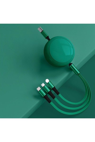 Generic كابل USB C قابل للسحب بقوة 100 واط، كابل شحن سريع 3 في 1 مع طول قابل ...