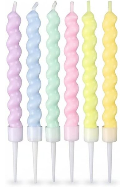 Generic 12-Count Rainbow Birthday Candles with Holders, Colorful Spiral Long ...