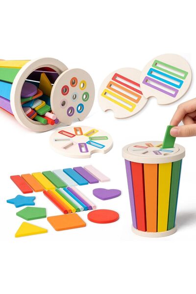 Generic Montessori Toys for 1-3 Year Old, 3 In 1, Wooden Color Sorting Learni...