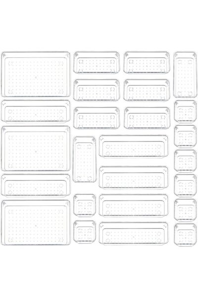 Generic 25 PCS Plastic Clear Drawer Organizer Set, 4 Sizes Versatile Desk Off...