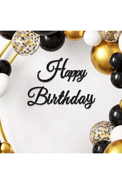 Generic Happy Birthday Backdrop Banner, Black Glitter Felt Letter Sign, with ...