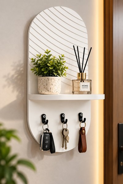 Trend Kitchen Vento Premium Dekoratif Çift Renl Raflı Anahtarlık 3 Kancalı Ah...