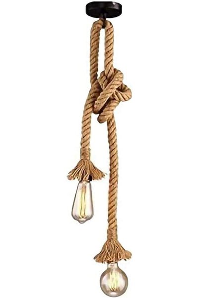 Generic Double Head Hemp Rope Hanging Light Vintage Hemp Rope Pendant Light C...