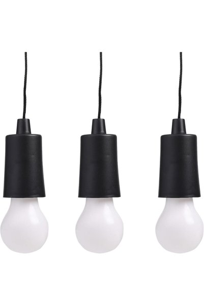 Generic 3-Piece Light Bulb with 1m Pull Cord - Black LED Hanging Lamp