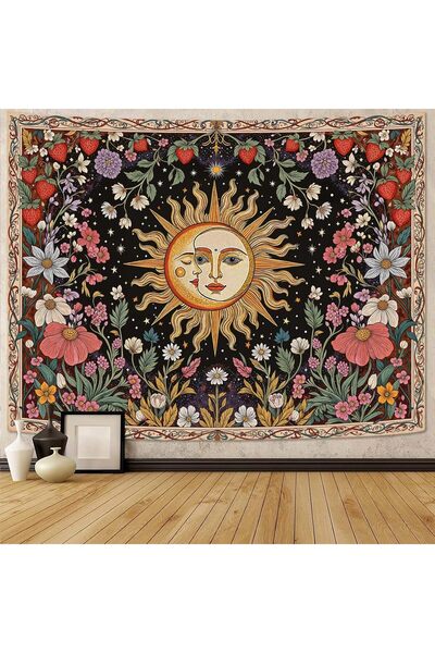 Generic Sun and Moon Tapestry Boho Vintage Floral Wall Tapestry for Bedroom A...
