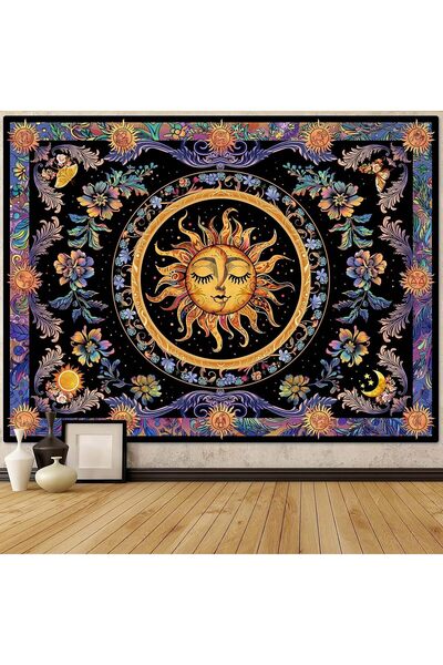 Generic Sun and Moon Tapestry Psychedelic Floral Plant Tapestries for Bedroom...