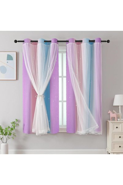 Generic Curtains for Bedroom Decor, Rainbow Pink Purple/42/79