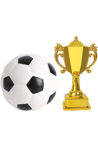 Generic Football Cake Toppers Set - Plastic Soccer + Mini Trophy Cup Decorati...