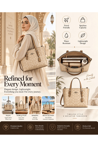 COACH 1941 Women Vintage Large Tote Handbag PU Leather With Detachable Crossb...