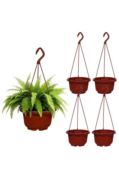 SYOSI 4 Pack Plastic Hanging Planters Set, 6 Inch Octagonal Hanging Flower Ba...