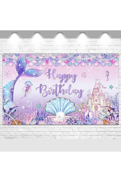 Generic Mermaid Birthday Banner, 70.8x43.3 Inch Under The Sea Party Backdrop,...