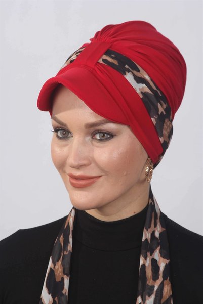 Moda Çizgi Leopard Scarf Hat Bonnet Red