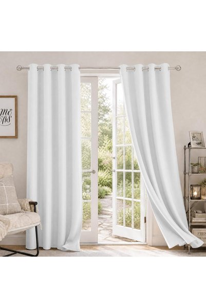Generic Greyish White Curtains 84 Inches Long 2 Panels Set, Room Darkening Cu...