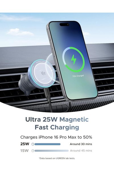 HANEL 25W Magnetik Wireless MagSafe Qi2 Araç İçi Hızlı Şarj Cihazı, Mavi