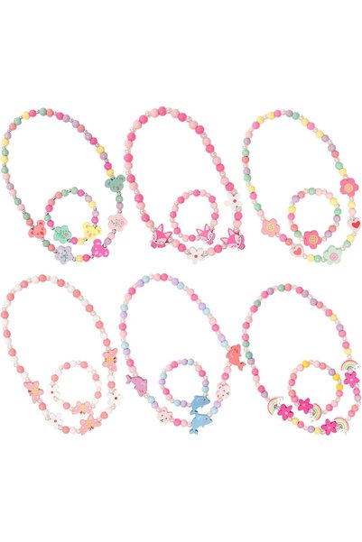 Generic 6 Sets Princess Jewelry Bags for Kids, Colorful Girls Wooden Beaded B...