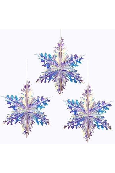 Generic 3Pcs Iridescent Snowflake Ornament Hanging Decoration, Foil Ceiling D...