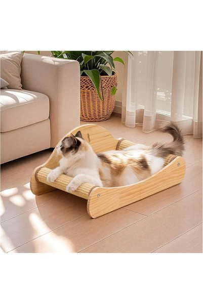 Generic Sisal Cat Scratcher Bed, Wood Scratch Lounger, No Mess Scratching Cha...
