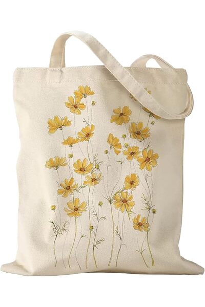 Generic Aesthetic Canvas Tote Bag Women Floral Canvas Handbag Reusable Sturdy...