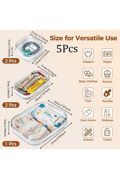 Choice 5Pcs 5-Pack Clear Hard-Shell Zipper Cases, Diaper Bag Organizer Pouche...