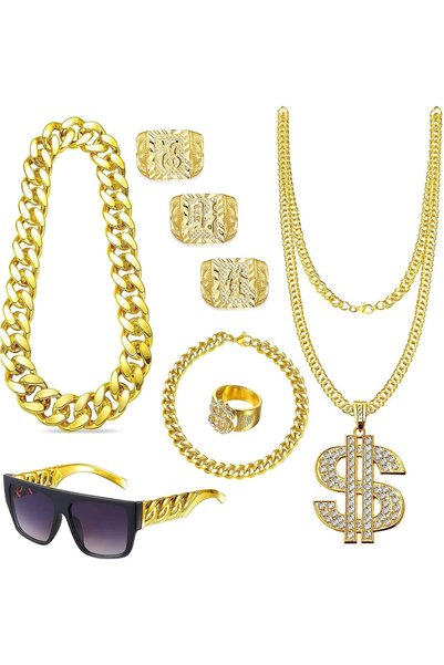 Generic 80s 90s Hip Hop Costume Kit for Men - Rapper Sunglasses, Gold Rope Ch...