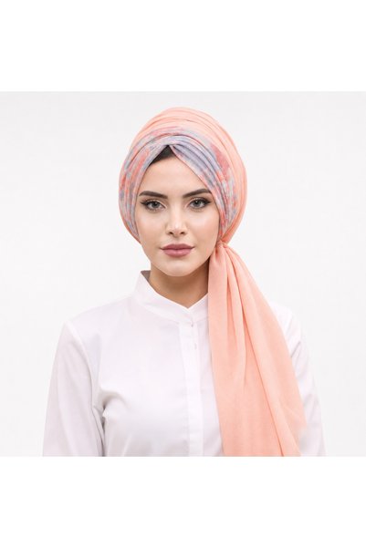 Moda Çizgi شال جاهز بنمط زهرة السلمون