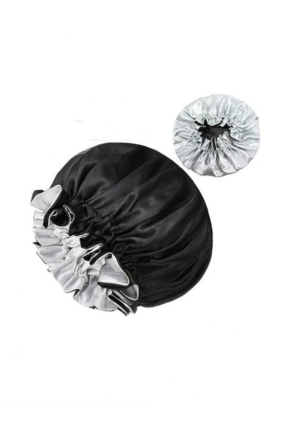 Choice black 1pc Two Tone Satin Hat Silk Bonnet for Sleeping Satin Bonnets Do...