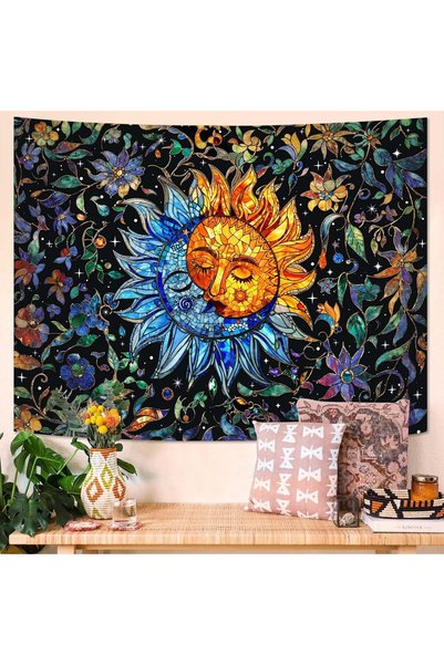 Generic Sun and Moon Tapestry Boho Macrame Hippie Floral Wall Tapestry for Be...