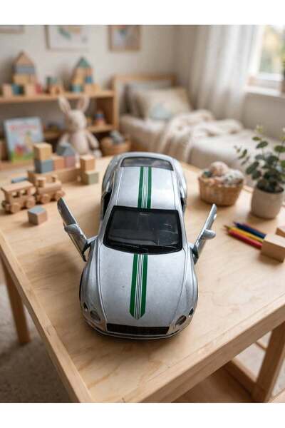 CRN Gray Car, Green-Striped Pull-Back Toy, 12 cm x 4.5 cm, 1 piece, high-qual...
