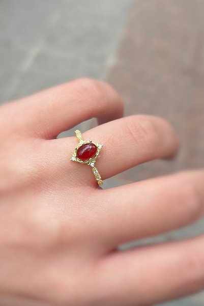 Erer Gümüş 925 ayar gümüş oval Akik taşlı vintage yüzük