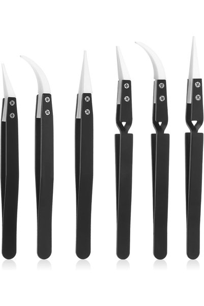 Generic 6 Pcs Precision Reverse Ceramic Tweezers Set with Black Non-Conductiv...