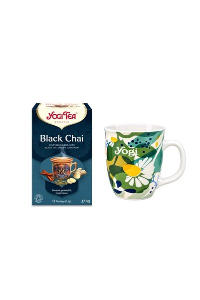 Yogi Tea Pachet Ceai bio Negru, 17 pliculete x 2.2g (37.4g) si Cana de portel...