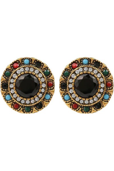 Generic 1 Pair Stylish Earrings Set, Colorful Gemstone Enamel Round Earrings ...