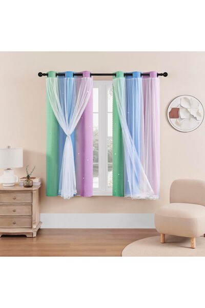 Generic Blue and Green Rainbow Boys Curtains Blackout for Bedroom 1 Panel