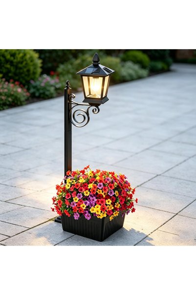 U-HOOME 2-in-1 Outdoor Flower Pots, Solar Post Lamps Waterproof, Solar Lamp P...